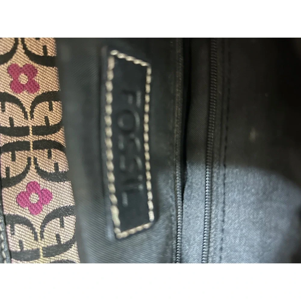 Fossil Satchel Purse Handbag‎ Signature Key Print Buckle Accents Stylish Bag